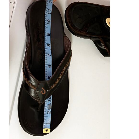 OluKai Mea Ola Men’s Leather Sandals Brown Thong Flip Flops Size 13 US 46 EU - Picture 7 of 8